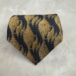 Vintage Bugatti Villa 100% Silk Extra Long Tie Abstract Wave Gold Blue Italy